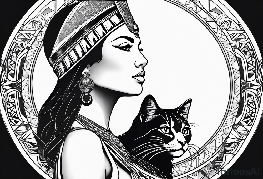 Side profile of cleopatra
 and cat tattoo idea