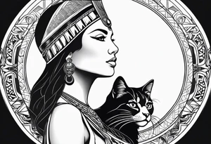 Side profile of cleopatra
 and cat tattoo idea
