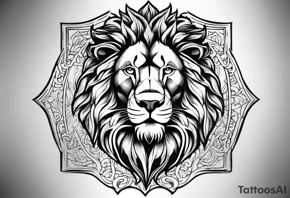 Lion of Judah: Below the crest, towards the wrist, add a stylized, regal Lion of Judah with piercing eyes, symbolizing the power and sovereignty of God. The lion could be subtly integrated with maple leaves or abstract waves that flow around the forearm, symbolizing God’s protection over your family.

The lion within the maple tree tattoo idea