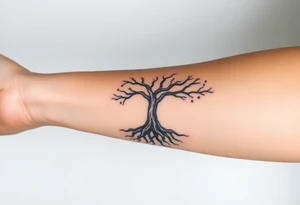 mystical tree of life with cosmic roots and celestial branches tattoo idea