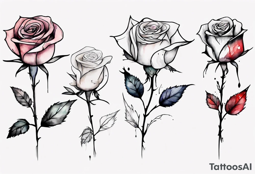 bleeding rose, tall, simple, one line, watercolor tattoo idea