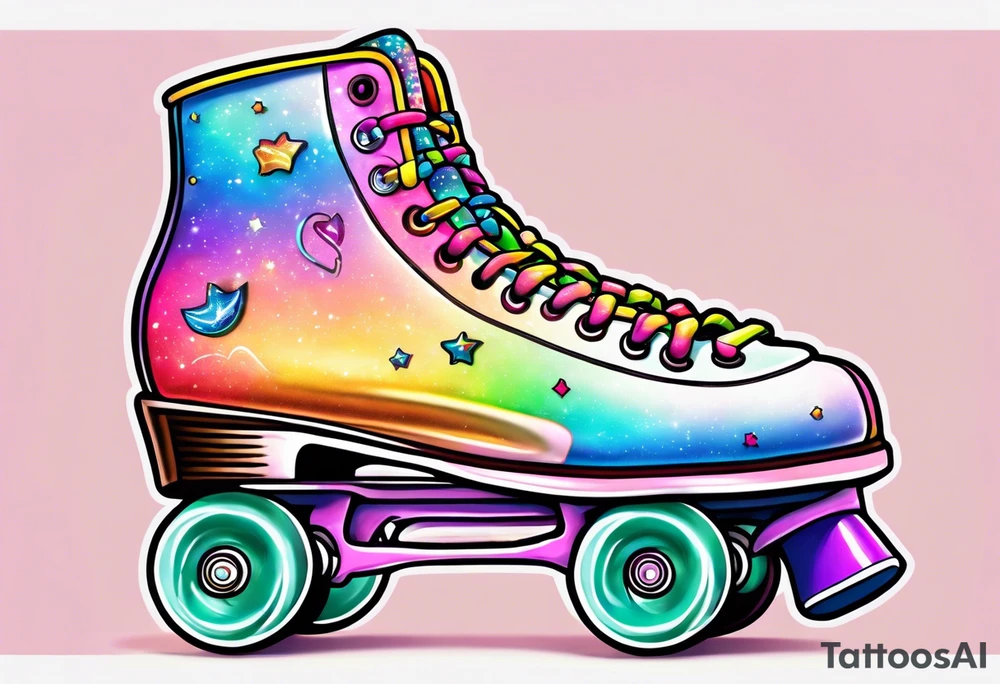 cute, pastel rainbow roller skates tattoo idea