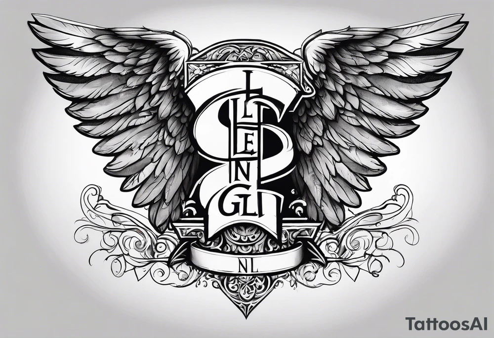 The word Glenn on a banner with angel Wings tattoo idea