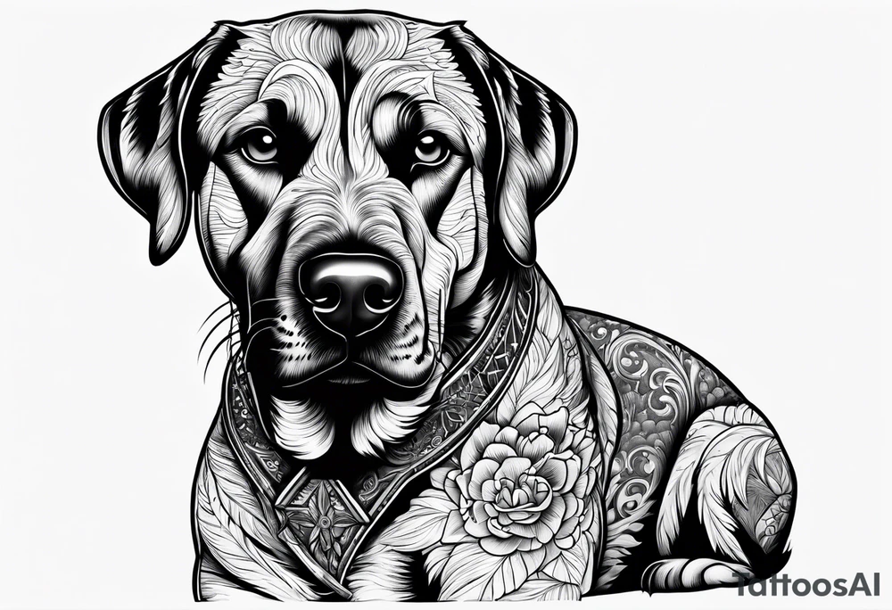 dog holding dick tattoo idea