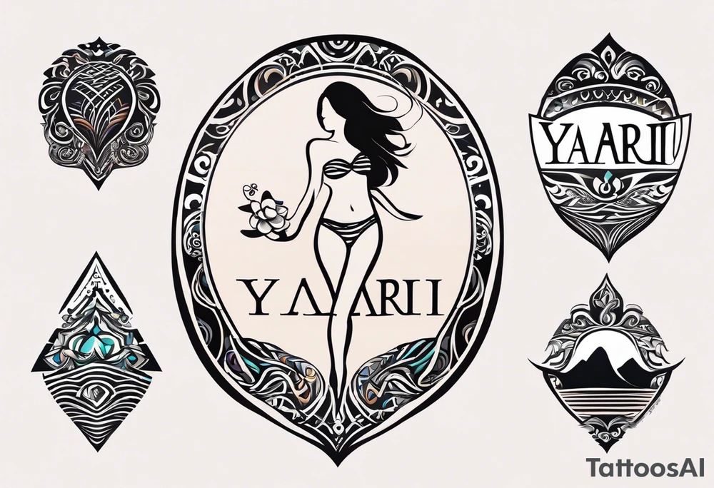 a a simple easily drawn logo for a bikini brand called Yaraí. Simple logo and unique design symbolizing the meaning "lively waters" . Spiral included in the logo tattoo idea