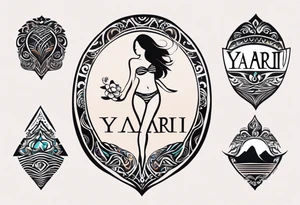 a a simple easily drawn logo for a bikini brand called Yaraí. Simple logo and unique design symbolizing the meaning "lively waters" . Spiral included in the logo tattoo idea