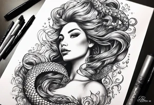 underwater, flowing serpent tail mermaid tattoo idea