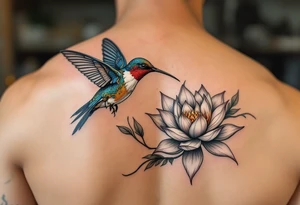 hummingbird and lotus flower, egyptian theme tattoo idea