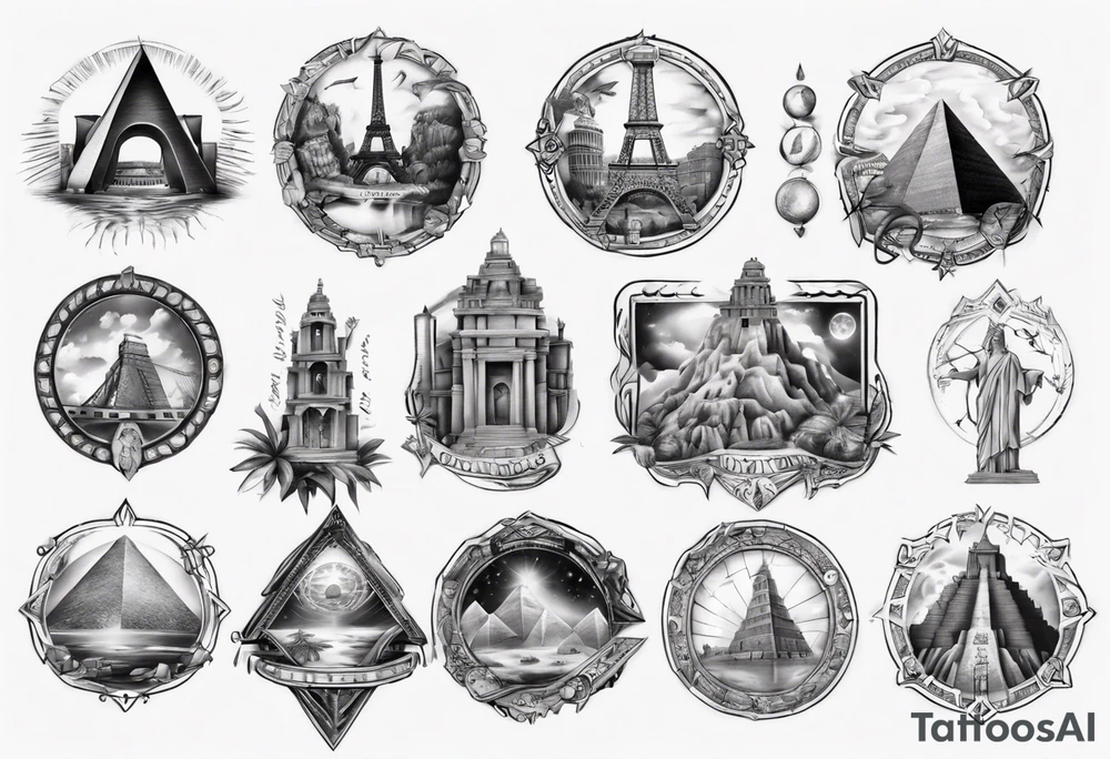 seven wonders of world tattoo idea