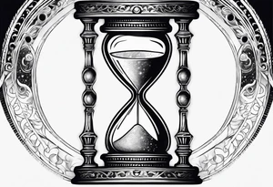 ornate hourglass, long, cosmic stardust, space, time, masculine, minimalist, tattoo idea