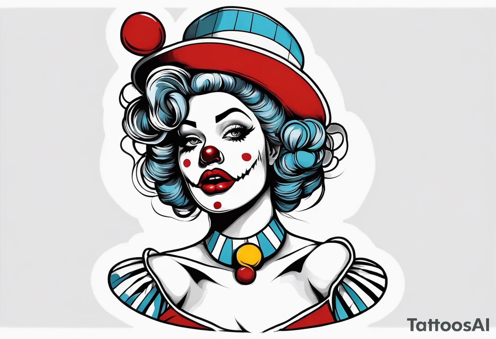 pin up style clown woman full body tattoo idea
