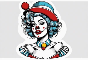 pin up style clown woman full body tattoo idea