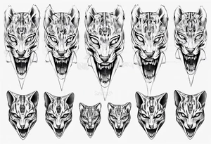 cybernetic ocelot full body teeth showing tattoo idea