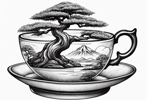 bonsai tree in teacup tattoo idea