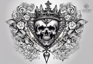 sacred heart with 3 swords instead of a cross. In front of a seraphim. tattoo idea