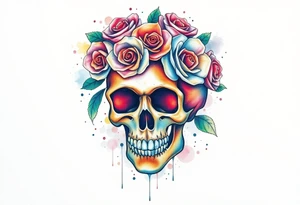 skull with crown of roses tattoo idea