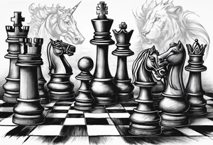 chess pieces falling down but the king remains on sold ground tattoo idea