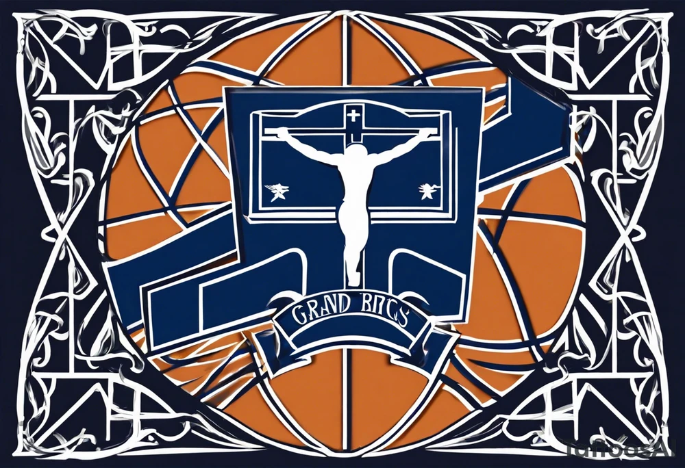 stylized silhouette of a basketball with the cross incorporated into the design? You could have the basketball acting as the base of the cross, and the cross itself could be adorned with elements representing Grand Rapids, Michigan. For example, you could include the iconic Blue Bridge that spans the Grand River tattoo idea