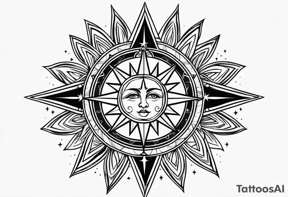 Cross sun  sailor sun star tattoo idea