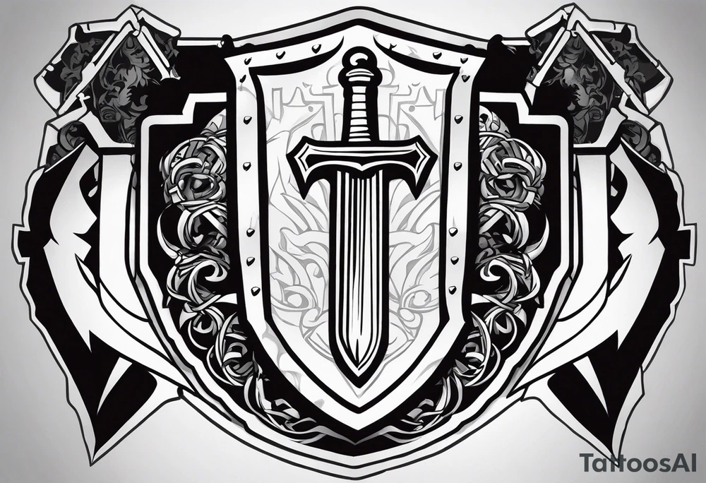 Valhalla stairs  sword shield chains tattoo idea
