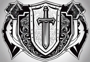 Valhalla stairs  sword shield chains tattoo idea