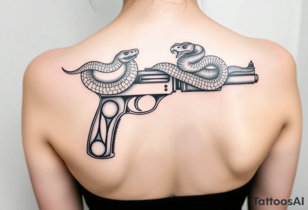 Snake around gun tattoo idea