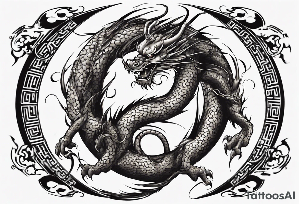Chinese dragon in a circular shape with "02.03" written on its skin tattoo idea