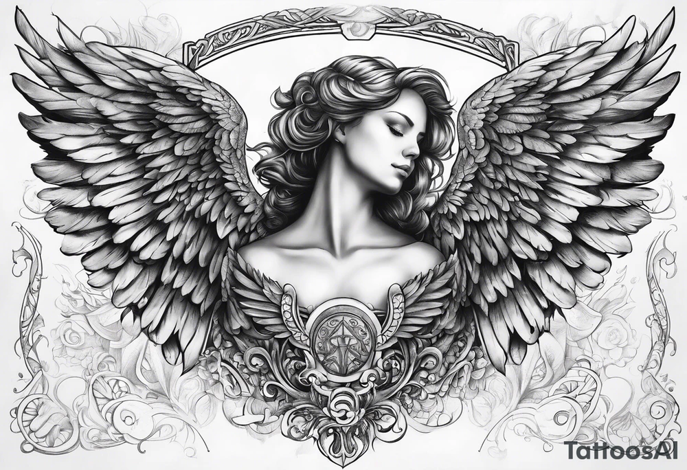 Angel Wings with the word Glenn in between tattoo idea