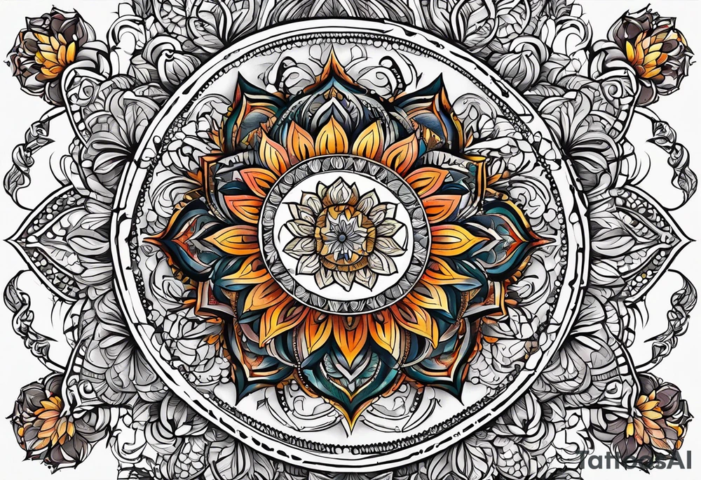 male moon mandala Knee tattoo in fall colors tattoo idea