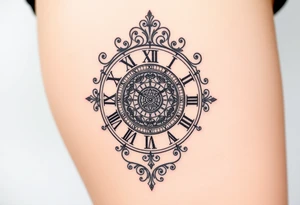 vintage roman numerals within ornate clockwork mechanism tattoo idea