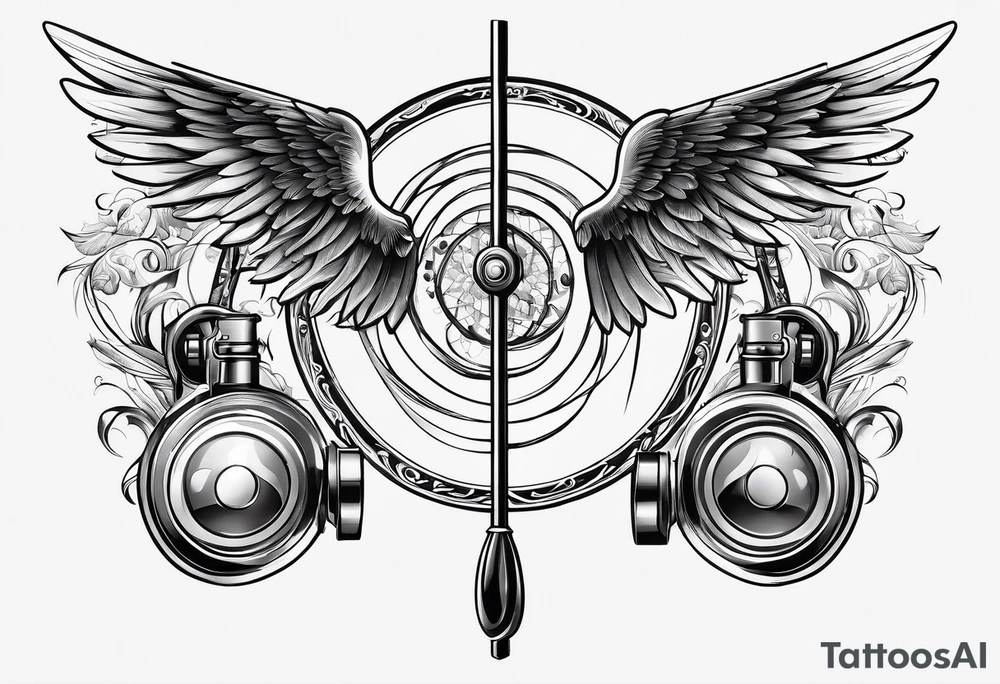 fishing pole and hook with halo and wings tattoo idea