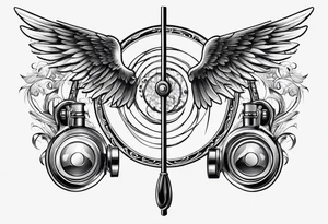 fishing pole and hook with halo and wings tattoo idea