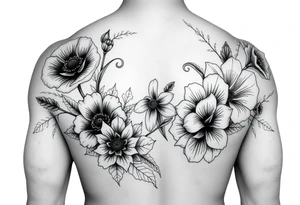 poppy, gladiolus, holly, narcissistic, poinsettia, daisy, and sweet pea sleeve tattoo tattoo idea