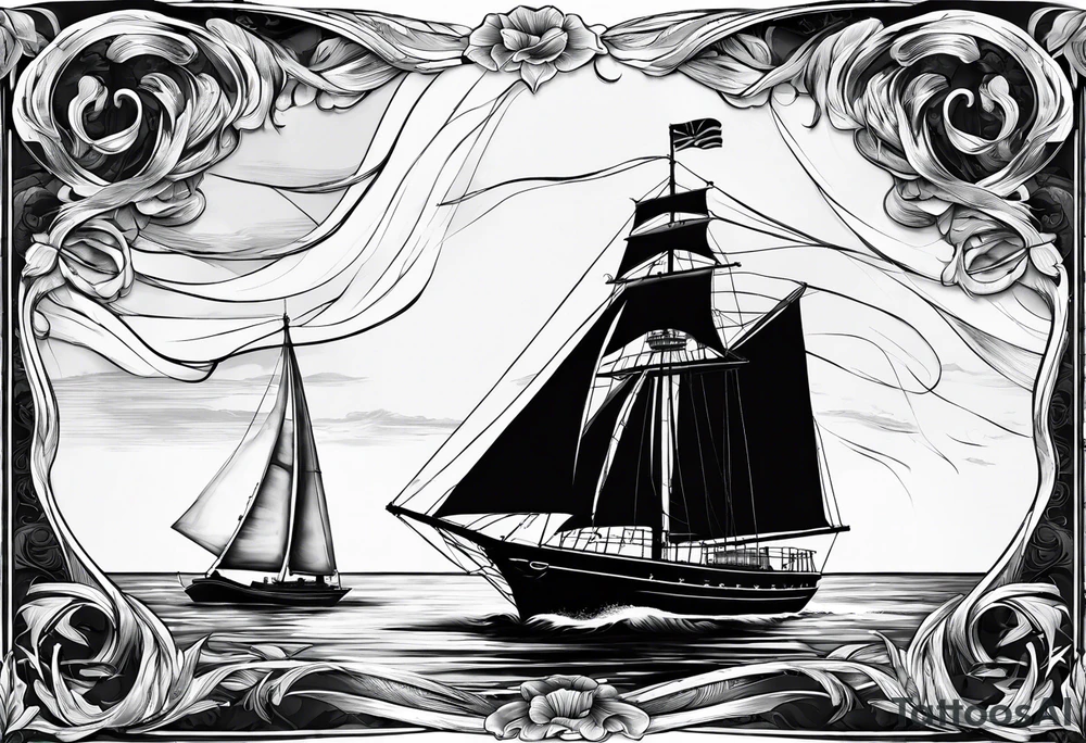ghost marine lighthouse behind the bow of a sailboat. tattoo idea