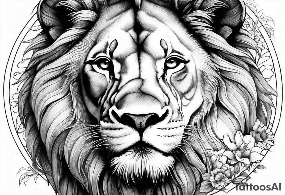 Realistic lion and lioness 
bonding tattoo idea