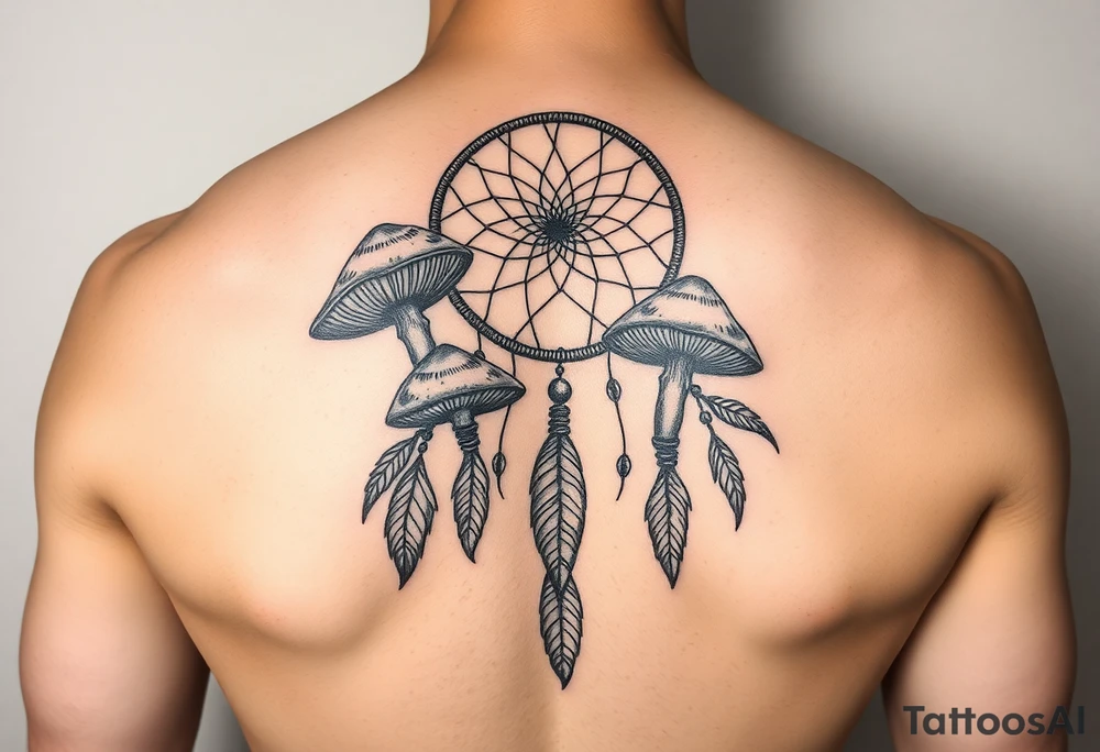 Mushrooms with dreamcatcher tattoo idea