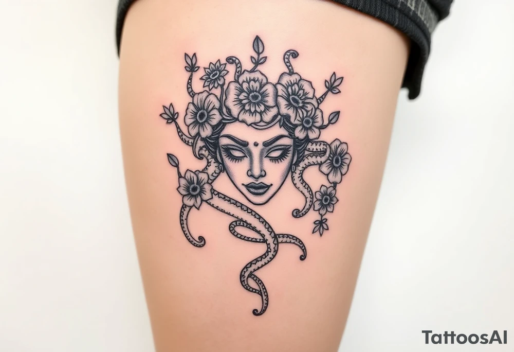 Medusa head flowers snakes tattoo idea