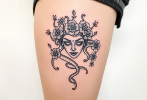 Medusa head flowers snakes tattoo idea