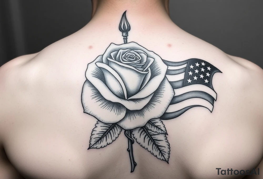 fenice con una rosa e con la bandiera dell america con una grafica realistica tattoo idea