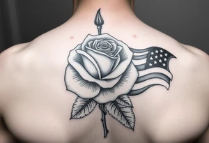 fenice con una rosa e con la bandiera dell america con una grafica realistica tattoo idea