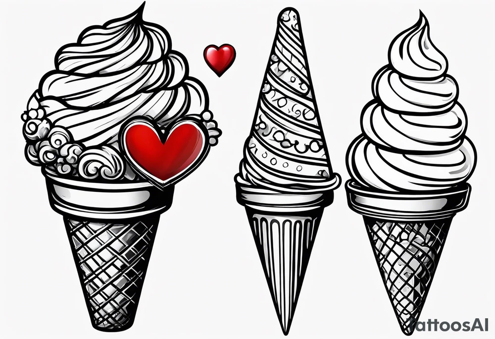 small ice cream cone with small red heart on it somewhere while representing Paris tattoo idea