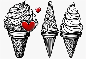 small ice cream cone with small red heart on it somewhere while representing Paris tattoo idea