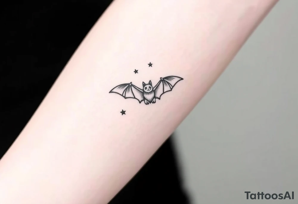 Small bat flying in front of stars tattoo idea