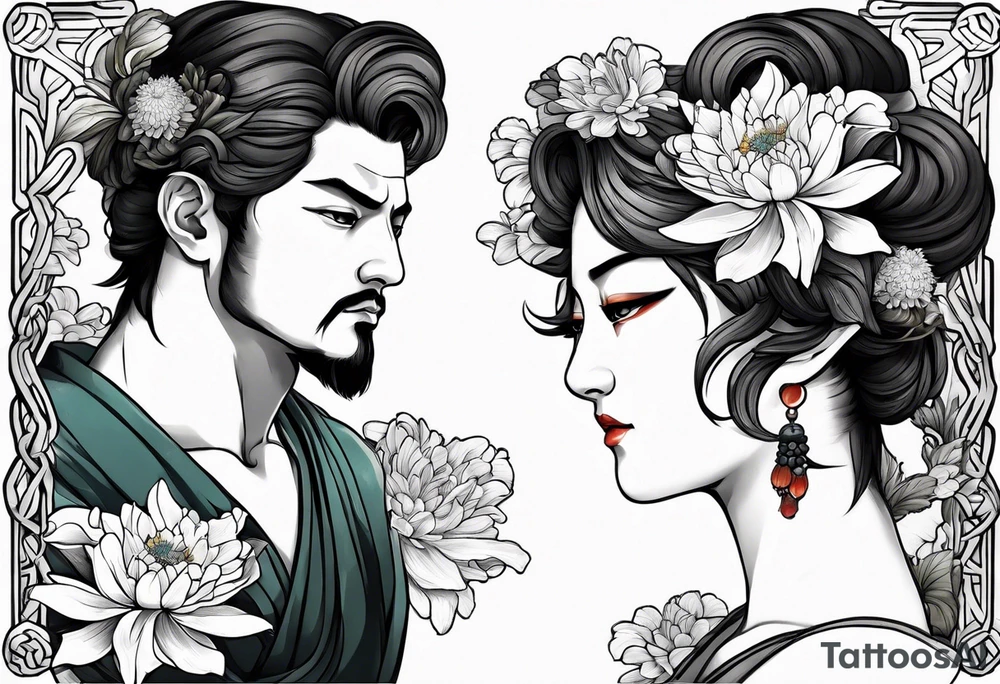 Narcissus and chrysanthemum intertwined tattoo idea