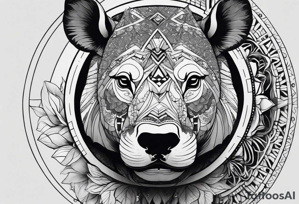 Very asymmetrical, +geometric pattern, with realistic full moon, with hippo at side look, +tribal, +geometric, +inkart , +blackwork, +grey scale, + sketch
with wintersweet flower bud, +inkart touch, +for men tattoo idea