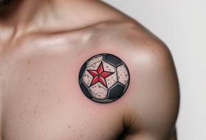 A classic black-and-grey ball resting beneath a red Slavia star with a white background. tattoo idea
