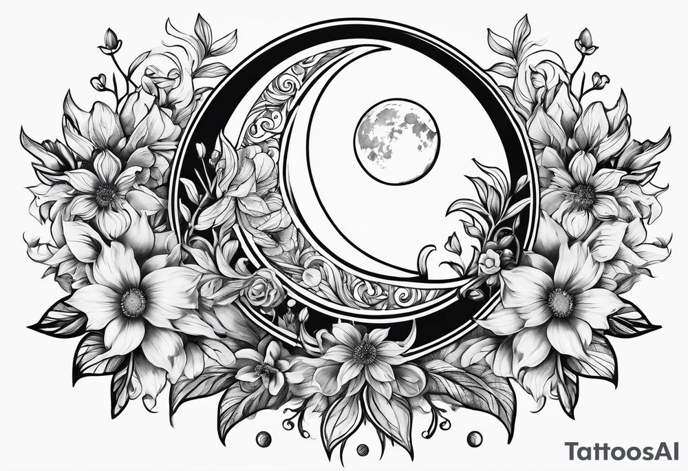 Floral sun and moon astronomy tattoo idea