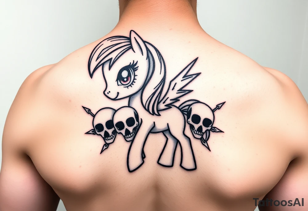 Demonic my little pony with skulls tattoo idea