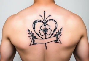 Cute Heart and a Shamrock patch with a banner tattoo idea