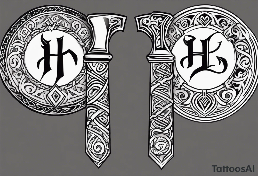 Valhalla viking gods shield hatchet tattoo idea
